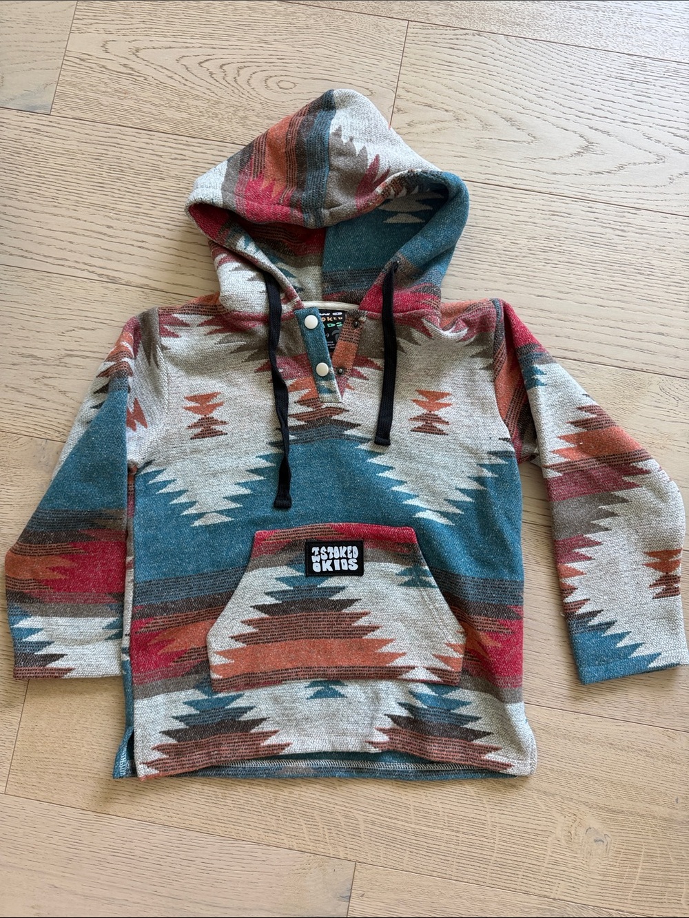 Kids printed Hooded Sweater — Teal, Rust & Cream 8-9